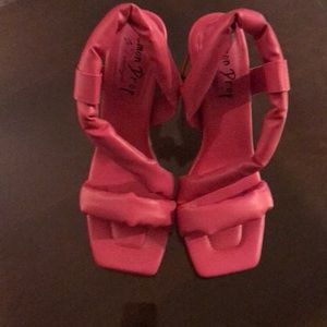 High heel sandals,straps that contour,straight cut toe, 4.5” tall 1.5”wide heel.